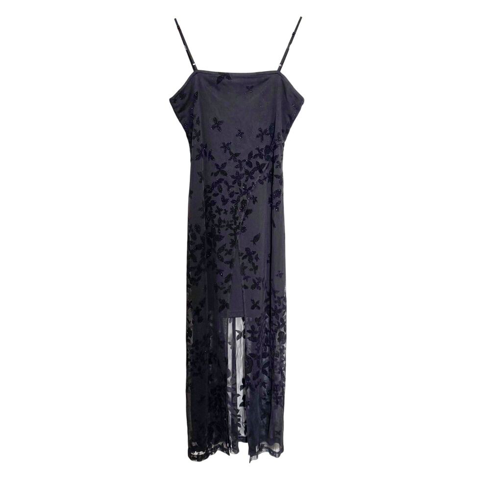 Vintage Y2K Slip Overaly Dress With Velvet Floral Sparkle Detail